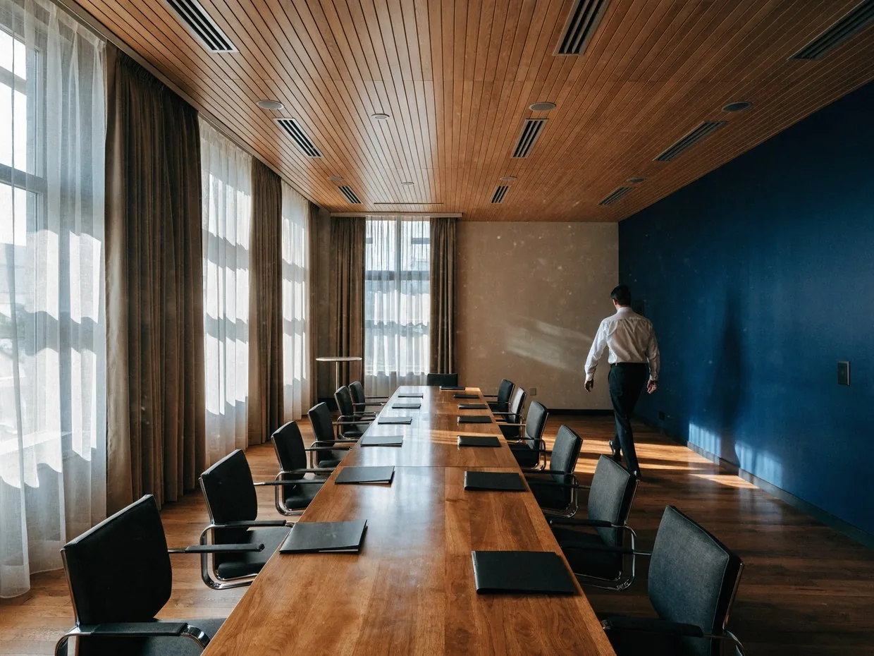 A conference room at Mr. Taxes Pro being set up ahead of a client meeting